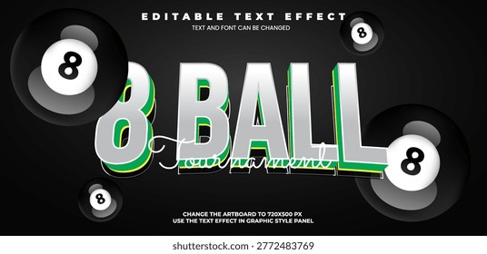 8ball Billiard Tournament editable text effect in modern trend style