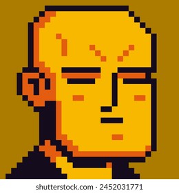 8-bit bald man avatar pixel art character 80s, cartoon, game user or web profile person, people, social net male portrait, strange guy face, minimalistic vector illustration.