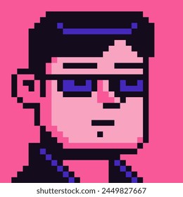 Niño de 8 bits, personaje del hombre del píxel del avatar en gafas, ícono del Vector de dibujos animados, usuario del juego o perfil del Web personas y personas, retrato de la red social del hombre, cara masculina joven, moda minimalista, arte criptográfico del Vector.