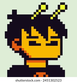 8-bit boy with snail horns, pixel art faceless male character, man avatar, cartoon vector icon, game user or web profile person, people, social net portrait, young guy face, minimalistic vector