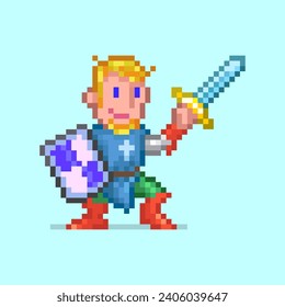 8bit colorful simple vector pixel art illustration of cartoon Hero Knight Templar