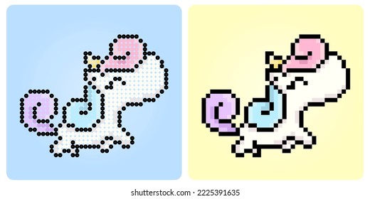 8-bit of colorful unicorn pixels. Fairytale animals for retro games and bead patterns in vector illustrations.