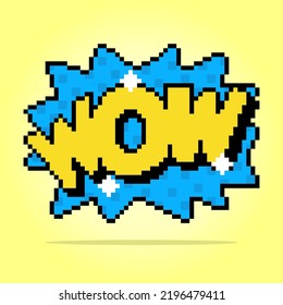 8-bit Comic speech bubbles with expression text WOW. icon for game assets in vector illustrations. 