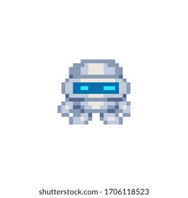 8bit cute android. Chat bot robot pixel art character. Cyber Artificial Intelligence. Isolated vector illustration. Online assistant. 8-bit sprite. Design stickers, logo, mobile app.