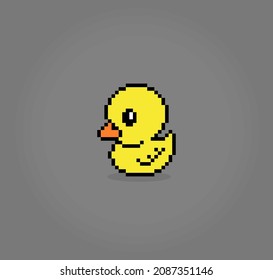 8-bit duck pixels. Animal game assets in vector illustrations.