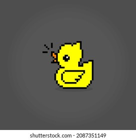 8-bit duck pixels. Animal game assets in vector illustrations.