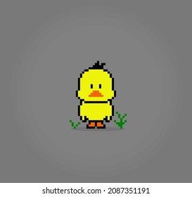 8-bit duck pixels. Animal game assets in vector illustrations.