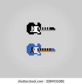 8-bit electric guitar pixel. Instrument object for game assets and Cross Stitch patterns in vector illustrations.