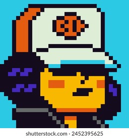 8-bit girl in cap, avatar pixel female character, young woman face, cartoon vector icon, game user or web profile persons and people, social net portrait, minimalistic fashion, vector