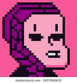 Chica de 8 bits con coleta, personaje femenino avatar pixel con pelo rosa, ícono de Vector de dibujos animados, usuario del juego pic perfil de Web personas y personas, retrato de red social, cara linda joven, moda minimalista