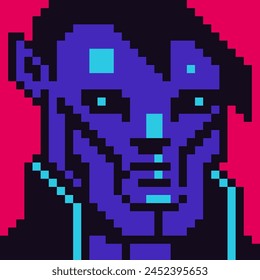 8-bit guy blue face, brutal boy, pixel art male character, fashion man avatar, cartoon vector icon, game user or web profile person, people, social net portrait, minimalistic fashion, vector