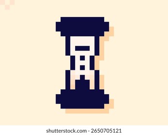 8-bit hourglass icon pixel art style.