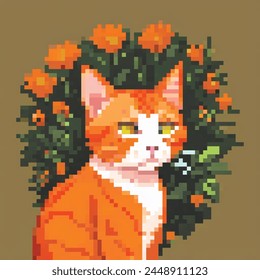 Ilustración de 8 bits de un gato naranja