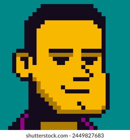 8-bit man, avatar pixel art male character, cartoon vector icon, game user or web profile person, people, social net portrait, young guy face, minimalistic fashion, vector