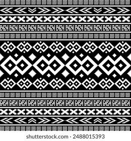 8-bit monochrome pixel art Geometric tribal patterns in black and white.