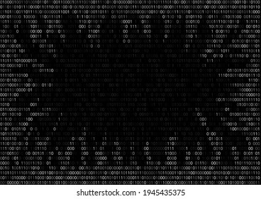 8-bit Old Computer Game Dark Cave Screen From Binary Code Cypher, Black, Vector Background