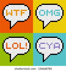 8-bit Pixel 3-Letter Acronyms in Speech Bubbles