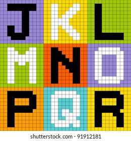 8-bit Pixel Alphabet Letters Set 2: JKL MNO PQR