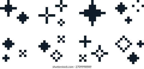 Conjunto de Vector de efecto brillante simple negro de 8 bits pixel art