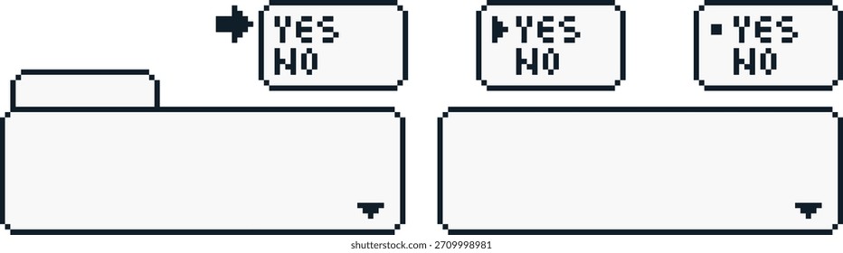 8-bit pixel art black and white simple game dialogue vector set