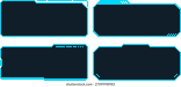 8-bit pixel art blue neon cyber dialogue hud vector set