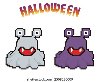 8-bit pixel art, deformed monster icon, illustration for Halloween.