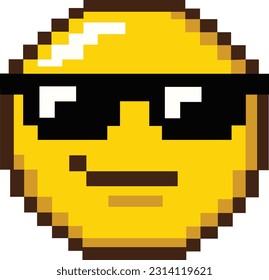 8bit pixel art of an emoji emoticon wearing black sunglasses