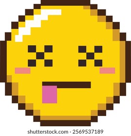 8-bit pixel art emoji emoticon featuring an X eyes expression with a tongue sticking out, conveying a dead or exhausted vibe