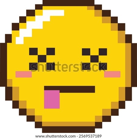 8-bit pixel art emoji emoticon featuring an X eyes expression with a tongue sticking out, conveying a dead or exhausted vibe