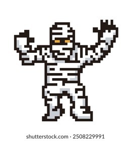 8-bit pixel art para Halloween, deforme hombre de la momia, icono del monstruo, ilustración.