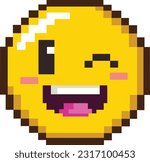 8bit pixel art of a happy emoji emoticon winking