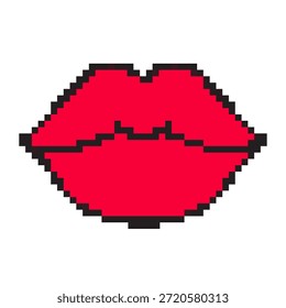 8-bit pixel art ícone de lábios românticos para o Dia dos Namorados. Bonito, retro editável simbolizando amor, beijos e afeto. Ideal para jogos, apps e gráficos de férias.