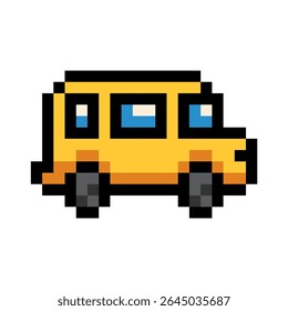 8-bit pixel art illustration of a classic yellow school bus, ideal for transport visuals, school games, or retro education content.