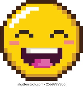 8bit pixel art of a laughing emoji emoticon with closed eyes