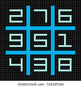 8-bit Pixel Art Magic Square with Numbers 1-9