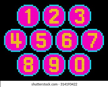 8-Bit Pixel Art Numbers in Circles. EPS8 Vector