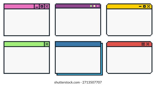 8-bit pixel art retro internet window set