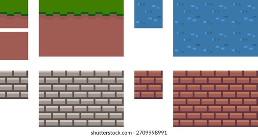 8-bit pixel art rpg game map sprite vector set