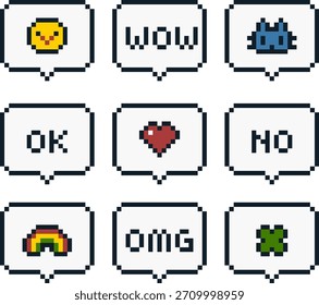 8-bit pixel art simple burbuja de discurso y conjunto de Vectores de icono