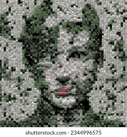 8-bit pixel art style 3D illustration of a human face.