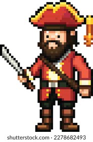 8bit pixel art style of a pirate character holding a sword

