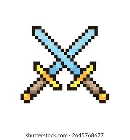 8-bit pixel art swords vector game logo template