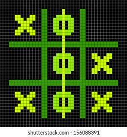 8-bit Pixel Art Tic Tac Toe Game in a Winning Position