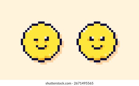 8-Bit Pixel Kunst zwei gelbe Smileys.