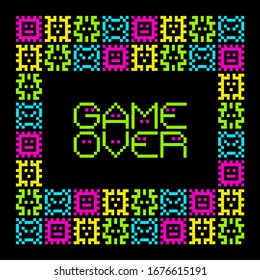 8-bit Pixel Art Viruses With Game Over Message. EPS8 Vector