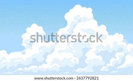 8-bit pixel art of white clouds in the sky. game level backdrop. 2D video game graphics. simple pixelated background. vector illustration. game assets. 