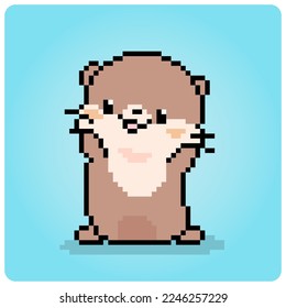 8-bit Pixel beaver. Animal for game assets in vector illustration.