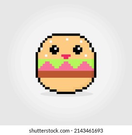 8-bit pixel burger kawaii in vector illustration