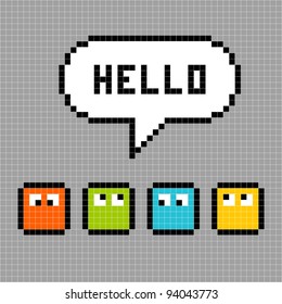 8-bit Pixel Characters Say Hello