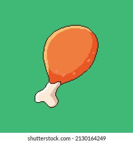 8bit pixel chicken thigh. fried meat. illustration